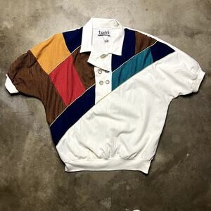 Teddi Button Collared Tennis Shirt Women's Petit 14 Color Block Vintage 80's